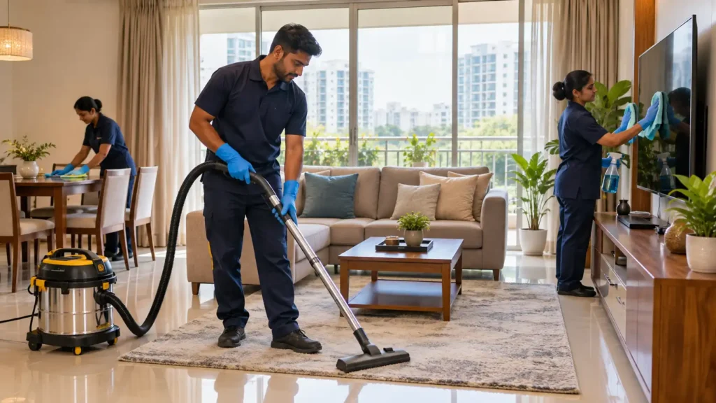 Home cleaning service Bangalore professional cleaners in a modern apartment